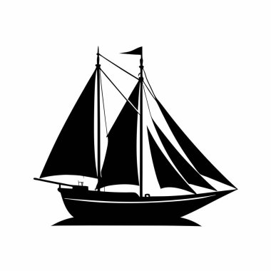 Koyu mavi yelkenli beyaz arka planda tam yelkenli