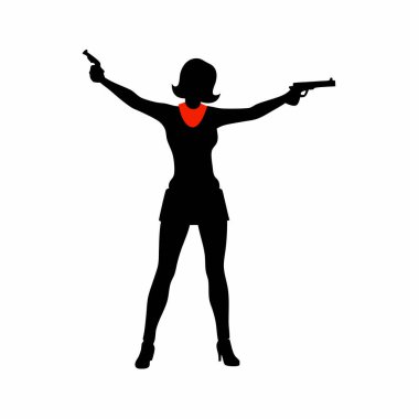 Siyah siluet, elinde iki tabanca tutan bir kadın.