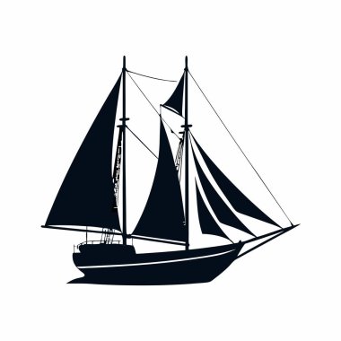 Koyu mavi yelkenli beyaz arka planda tam yelkenli