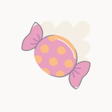 Mor kağıda sarılı puantiyeli şeker, tatlı şekerleme vektör illüstrasyonu