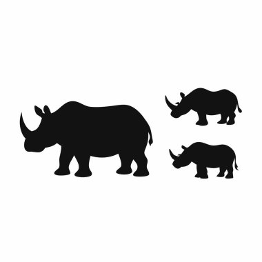 Beyaz arkaplan vektör illüstrasyonunda üç siyah gergedan silueti