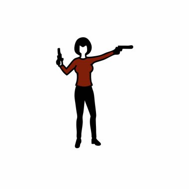 Siyahlı kadın, yükseltilmiş tabanca ve silah vektör sanatı.