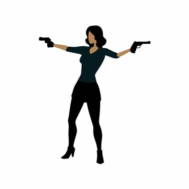 Siyahlı kadın, yükseltilmiş tabanca ve silah vektör sanatı.