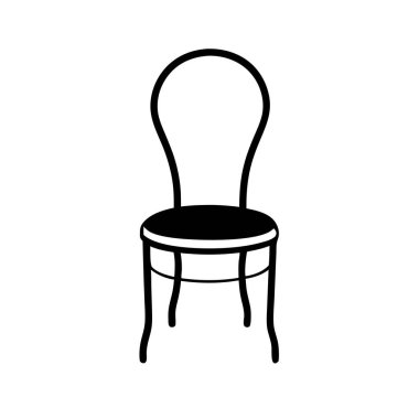 Siyah bentwood sandalyeli siluet beyaz mobilyalara izole edilmiş.