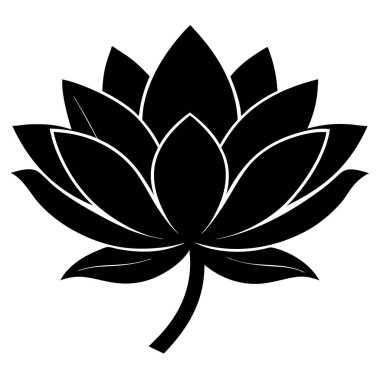 Siyah nilüfer çiçeği silueti beyaz arkaplanda izole edilmiş.