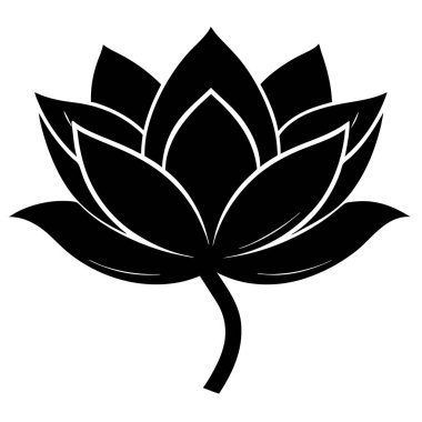 Siyah nilüfer çiçeği silueti beyaz arkaplanda izole edilmiş.