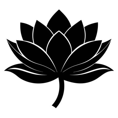 Siyah nilüfer çiçeği silueti beyaz arkaplanda izole edilmiş.