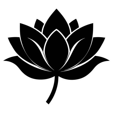 Siyah nilüfer çiçeği silueti beyaz arkaplanda izole edilmiş.