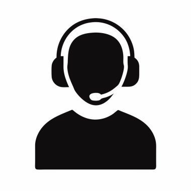 siyah siluet simgesi mikrofonlu kulaklık takan bir kişi