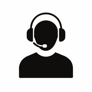 siyah siluet simgesi mikrofonlu kulaklık takan bir kişi