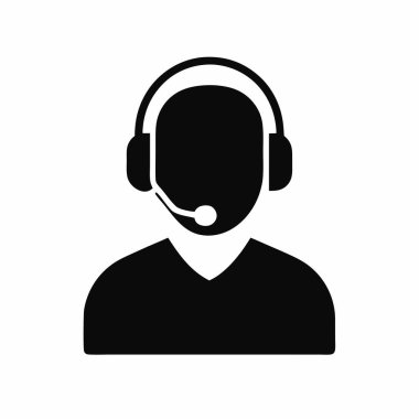 siyah siluet simgesi mikrofonlu kulaklık takan bir kişi