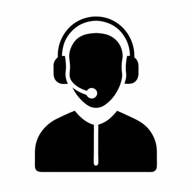 siyah siluet simgesi mikrofonlu kulaklık takan bir kişi