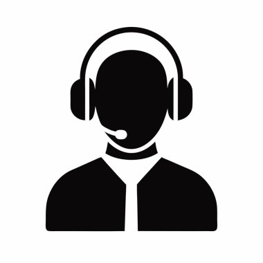 siyah siluet simgesi mikrofonlu kulaklık takan bir kişi