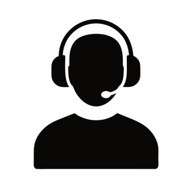 siyah siluet simgesi mikrofonlu kulaklık takan bir kişi