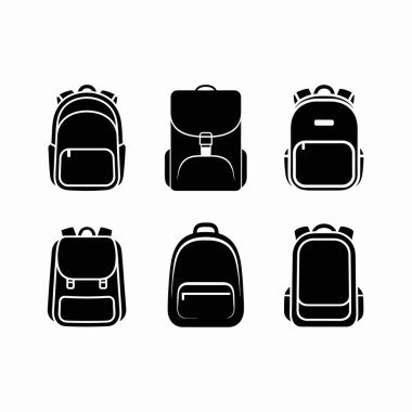 Okul sırt çantası silueti 6 farklı biçim ve poz