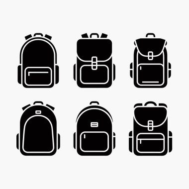 Okul sırt çantası silueti 6 farklı biçim ve poz