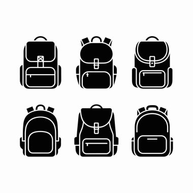 Okul sırt çantası silueti 6 farklı biçim ve poz