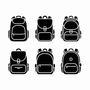 Okul sırt çantası silueti 6 farklı biçim ve poz