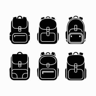 Okul sırt çantası silueti 6 farklı biçim ve poz