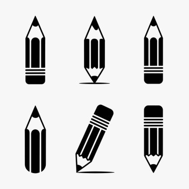 Altı eşsiz siyah boya kalemi farklı tasarımlar ve pozlar.