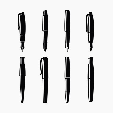 Altı eşsiz siyah çeşme kalem silueti farklı tasarımlar ve pozlar