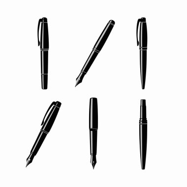 Altı eşsiz siyah çeşme kalem silueti farklı tasarımlar ve pozlar