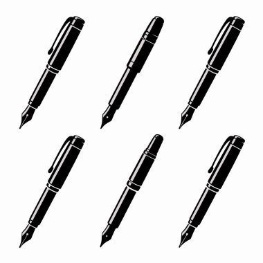 Altı eşsiz siyah çeşme kalem silueti farklı tasarımlar ve pozlar