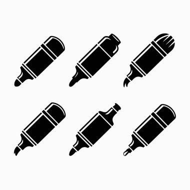 Altı eşsiz siyah fosforlu kalem farklı tasarım ve pozlar