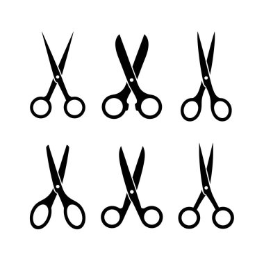 Altı eşsiz siyah makas silueti farklı tasarım ve pozlar