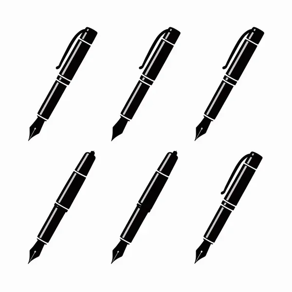 Altı eşsiz siyah çeşme kalem silueti farklı tasarımlar ve pozlar