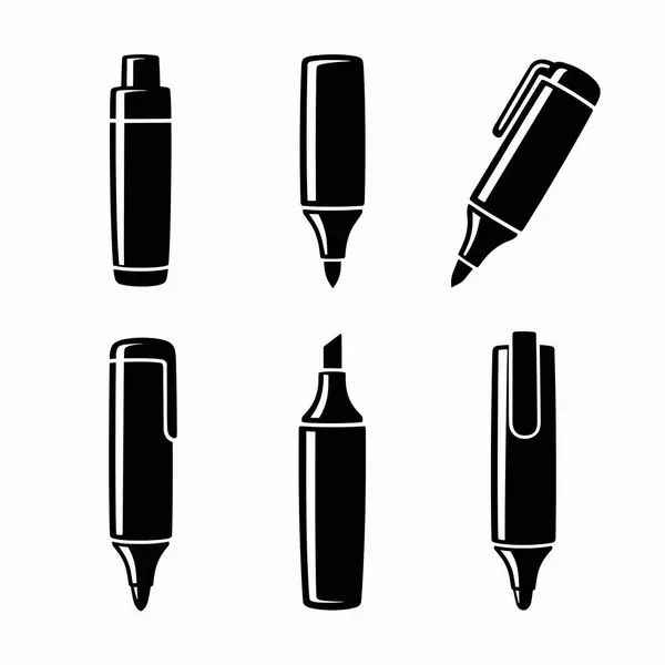 Altı eşsiz siyah fosforlu kalem farklı tasarım ve pozlar