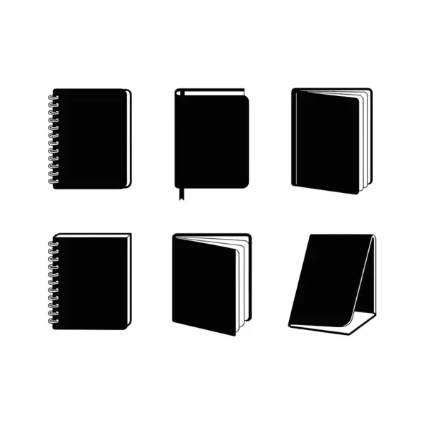 Altı eşsiz siyah defter silueti farklı tasarım ve pozlar