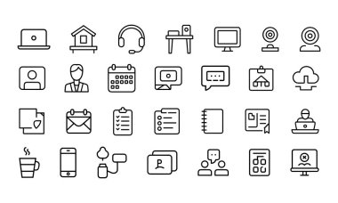 Minimalist uzak çalışma çizgisi simgeleri ince çizgi vektör kümesi