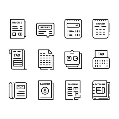Minimalist finans belgeleri satır simgeleri ince çizgi vektör kümesi 2