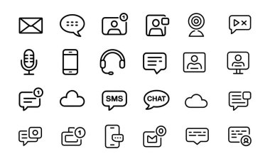 minimalist dijital iletişim çizgisi simgeleri ince çizgi vektör kümesi