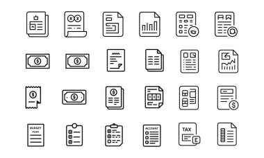 Minimalist finans belgeleri satır simgeleri ince çizgi vektör kümesi