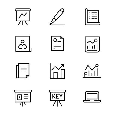 Minimalist sunum ve rapor satırı simgeleri ince çizgi vektör kümesi 2