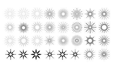 18 yıldız patlaması radyal ışın simgeleri ana vektör kümesi