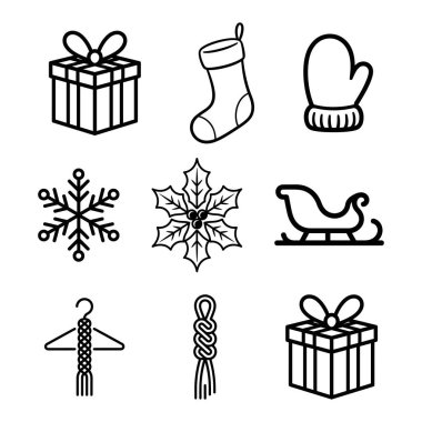 Noel ana hatları simgesi kümesi 9 asgari vektör çizgisi