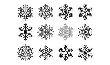 Kar Tanesi İnce çizgi vektör simgesi Kış Yılbaşı ana hatları koleksiyonunu ayarla