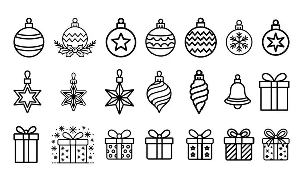 21 noel süsü ve hediye kutusu vektör ikonu bayram dekorasyonları koleksiyonu