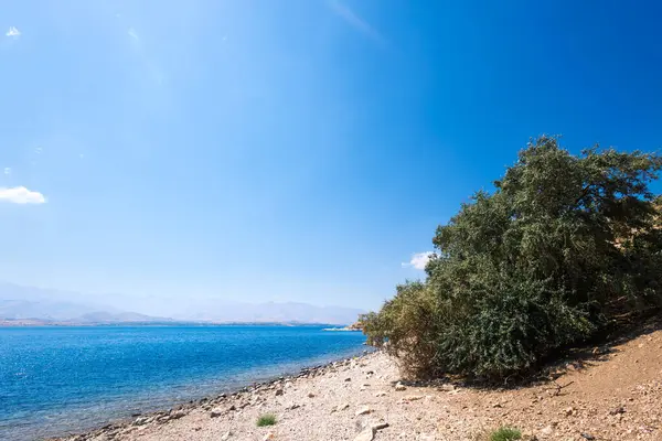 Göl ve dağlarla dolu güzel bir manzara.