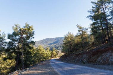 Türkiye 'nin Mugla dağlarında sağa doğru kıvrımlı bir yol