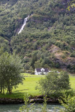 Waterfall Brekkefossen in the valley of Flam, Sognefjord, Norway