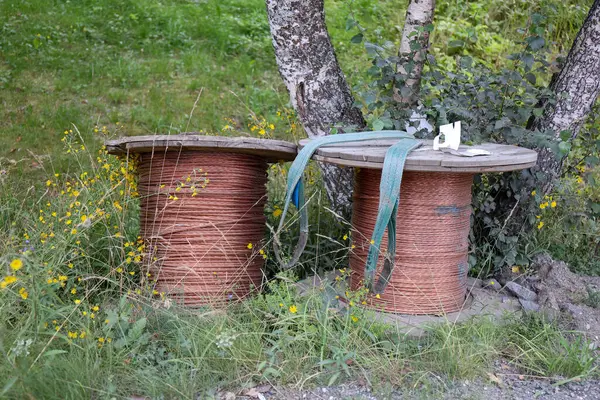 Çimlerin üzerinde iki büyük bakır tel var.