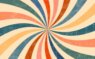 Sirk arka planı ve spiral retro ışın vektör deseni. Kırmızı beyaz güneşin klasik posteri ya da yıldız patlamış radyal çizgiler grunge deseni, sirk, karnaval, yaz festivali ya da chapiteau arka planı