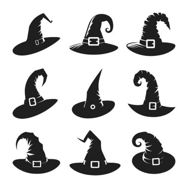 A set of Halloween witch hat silhouette vector