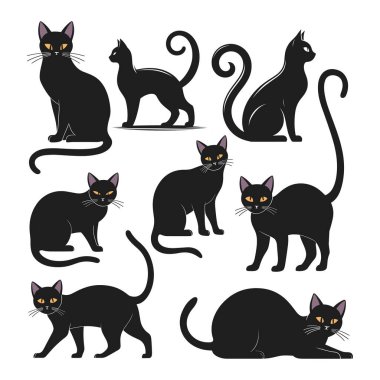 Bir Cadılar Bayramı kedi siluet vektörü kümesi