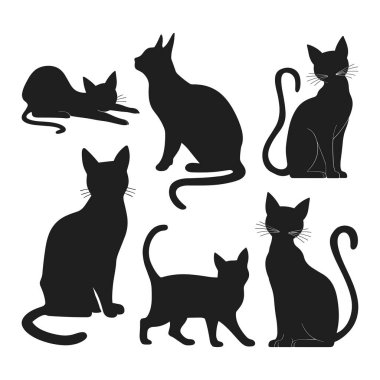 Bir Cadılar Bayramı kedi siluet vektörü kümesi