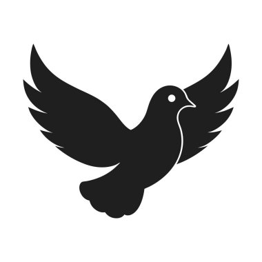 Kanatları açık, barış, sevgi ve özgürlüğü sembolize eden güzel bir güvercin silueti. Düğün tasarımları, dini temalar, davetiyeler, logolar ve barışla ilgili grafikler için mükemmel..